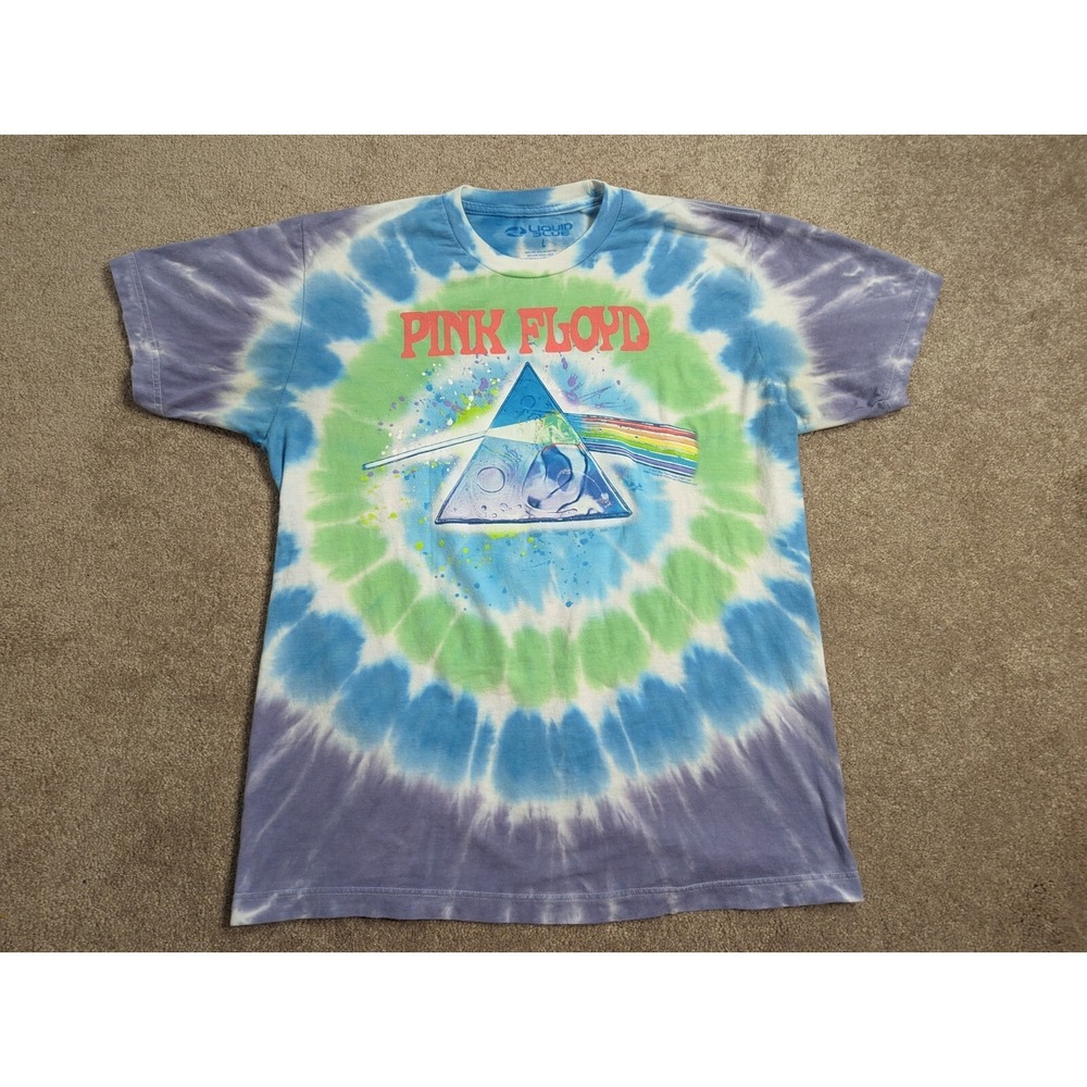 Liquid Blue Shirt Mens Large Tie Dye Pink Floyd Blue Green Crew Neck Band